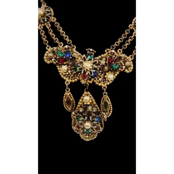 Vintage Thief of Bagdad Spectacular Enameled Brass and Stone Necklace (A5889)
